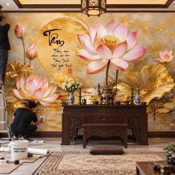 Tranh Dán Tường Hoa Sen Phòng Thờ
